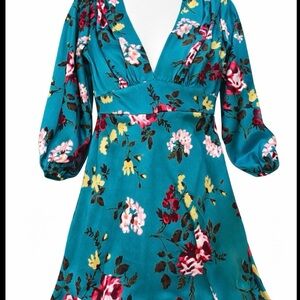 Zara Teal Floral Long Sleeve Dress